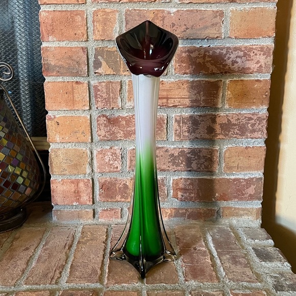Jack in the Pulpit Amethyst Calla Lily 15.75 Jack in the Pulpit Tall Calla Lily Amethyst White Green Glass Vase